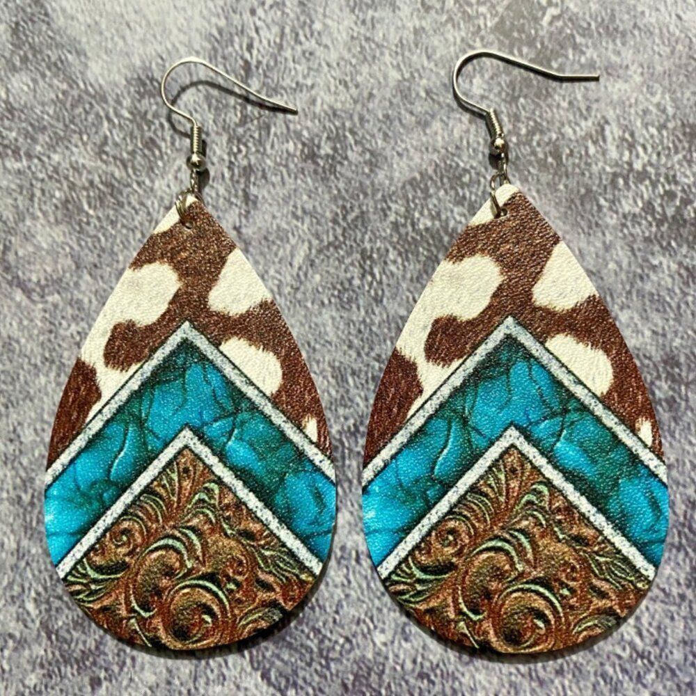 3For$20 Turquise Western Retro Leather Water Drop Earring